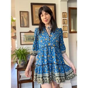 Veronica Beard Hawken Paisley silk dress tiered bohemian mini 00 XS